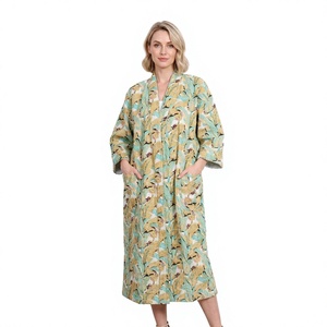 Bata de Baño Kimono de Algodón de Verano con Diseño Floral de Patchwork Cosido a Mano, Estilo Vintage Kantha, de Secado Rápido, con Cuello en V y Cierre con Cordón - Product Image 1