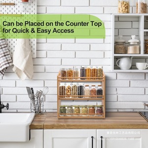 Solid Wood Kitchen Spice Rack Multi Layer Storage Shelf Wall Mounted Organizer L Size Rectangle Design - Product Image 3