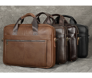 Sacoche d'ordinateur Andong Office 15 pouces pour hommes, en cuir de vache véritable, sac à bandoulière, sac messager, sac à main pour hommes - Product Image 2
