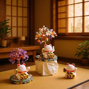 <b>Crystal</b> <b>Tree</b> Lucky Cat Money <b>Tree</b> Desktop Ornament Chinese New Year Gift Natural <b>Crystal</b> Collectible Decor - Product Image 1