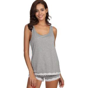 Conjunto de Pijama de Verano para Mujer, Personalizado, de Viscosa de Bambú, Camiseta sin Mangas y Pantalones Cortos con Ribete de Encaje, Ultra Suave y Cómodo - Product Image 3