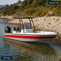 Bateau de pêche CE 4,3 m à coque en V de 14 degrés, planage rapide, 60 CV max, console centrale en PRV, pour lac côtier, faible entretien, résistant à la corrosion