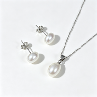Ensemble de perles de culture d'eau douce de 8 mm, haute brillance, forme de riz, argent 925 plaqué or, qualité AAA, ensemble de bijoux