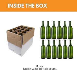 Bouteilles de vin en verre vert opaque de 750 ml, style <span class=keywords><strong>Bordeaux</strong></span>, lot de 12 bouteilles en verre vides pour le vin, la liqueur, la distribution - Product Image 2