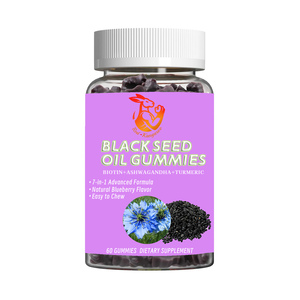 Gummies à l'huile de graines noires Red Kangaroo 60 unités, complément alimentaire naturel à la biotine, ashwagandha, curcuma et saveur de myrtille - Product Image 1