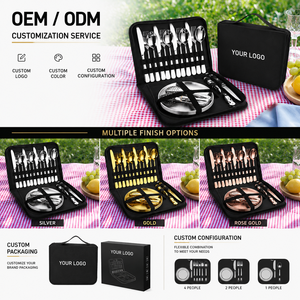 20-Piece <span class=keywords><strong>Set</strong></span> Peralatan Makan Ramah Lingkungan dari Baja Tahan Karat Perak Berkualitas Tinggi untuk 2-4 Orang, Portabel untuk Piknik dan Berkemah di Luar Ruangan - Product Image 6