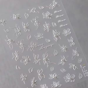 Autocollants pour ongles 5D, fleurs et papillons blancs, autocollants pour ongles scintillants avec perles, autocollants pour ongles blancs scintillants auto-adhésifs - Product Image 3