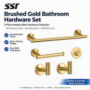 Modern Wall-Mounted <b>Bathroom</b> Hardware Set SUS 304 Thick Stainless Steel Towel Bar Set Includes 5.9 Inch Towel Bar Toilet Paper - Product Image 1