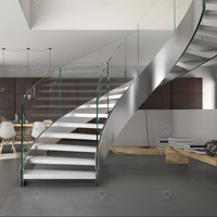 Escaliers Courbes de Style Luxe avec Garde-Corps en Verre Trempé Escaliers Courbes de Style Minimaliste pour Bâtiments Résidentiels