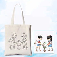 Bolsa de algodón de lona DIY de alta calidad para niños pintura acrílica a mano con patrón en blanco impreso suministros de arte