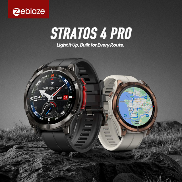 Zeblaze Stratos 4 Pro Smart Watch 1.43 AMOLED Display Built-in GPS ChatGPT Voice Control Downloadable Maps Smartwatch