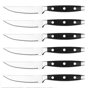 Juego clásico de cuchillos para carne de cocina de 9 pulgadas, 6 uds. con mango negro para uso doméstico en restaurantes