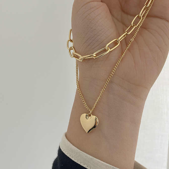 Waterproof 18K Gold Plated Double Layered Heart Necklace Stainless 