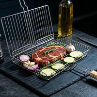 Grille de barbecue antiadhésive avec poignée en bois - Grille de cuisson carrée de 62 cm pour poisson, viande et légumes - Accessoires de cuisine d'extérieur