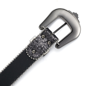 Cintura di lusso BB Bling glitterato con corona di cristallo con fibbia in pelle borchiata con strass cintura rifilatura - Product Image 5