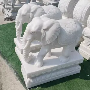 Fabriek Prijs Op Maat Outdoor Dier Beelden Sculptuur Wit Marmer Grote Olifanten Beelden Te Koop