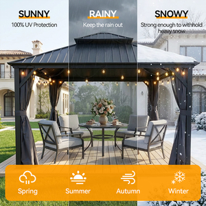 ศาลาพักผ่อนกลางแจ้งทรงรีสอร์ท โครงอะลูมิเนียม หลังคาแข็งแบบสองชั้น พร้อมม่านระบายอากาศ เหมาะสำหรับริมสระน้ำหรือลานบ้าน - Product Image 3