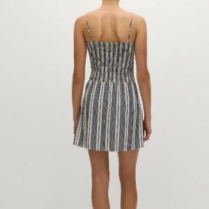 Vestido Mini de Lino OEM de Cintura Alta para Mujer, de Moda Casual de Verano, con Estampado de Rayas, Sexy, de Ajuste Holgado, de Algodón Natural, ¡Gran Venta! - Product Image 3