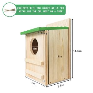 Büyük el yapımı ahşap dairesel açılış Screech kutusu papağan baykuş ahşap kuş evi - Product Image 5