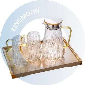 1500ml thủy tinh borosilicate Jug Set với gân mô hình Bình nước và tre thép không gỉ nắp kính bình cho nước ép trà