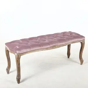 Chino comodidad peso de madera de caucho Ksf25025 de terciopelo rosa antiguo banco de madera