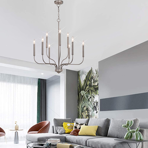 Hiện Đại Trang Trại Đèn Chùm 9-Đèn Nến Mặt Dây Chuyền Đèn Bàn Chải Nickel Kim Loại Treo Ánh Sáng Lịch Thi Đấu Nhà Bếp Đảo Phòng Khách - Product Image 4