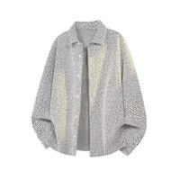 Chemise à manches longues texturée en chenille pour homme, style tweed, cardigan en tricot, col à revers américain, veste décontractée pour homme