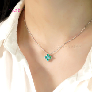 Four <b>Leaf</b> Clover <b>Necklace</b> Light Purple Blue S925 <b>Silver</b> Plated White Gold Zircon Pendant Clavicle Chain Fashion Jewelry Gift - Product Image 1