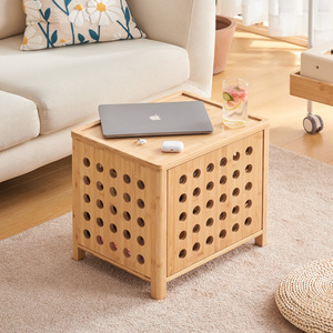 Wooden Hollow <b>Side</b> <b>Table</b> With <b>Storage</b> For Living Room Or Bedroom Nightstand Natural Color - Product Image 3