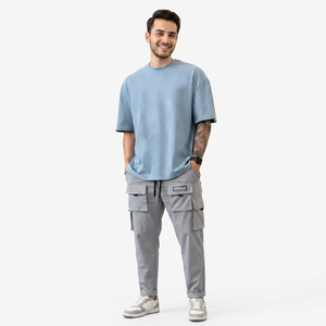 T-shirt surdimensionné à manches courtes pour homme, col rond, coupe longue, épaules tombantes - Product Image 1