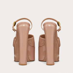 Sandalias de Tacón Color Nude, Sandalias de Plataforma con Tacón Grueso para Mujer - Product Image 2