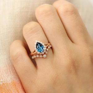 Anillos de Compromiso Vintage con Topacio Azul para Mujer, Conjuntos de Anillos de Boda de Plata de Ley 925 - Product Image 5