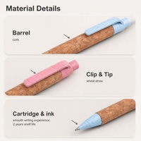 Stylo bille rétractable écologique en liège avec clip en paille de blé 1,0 mm, personnalisable avec logo, cadeau promotionnel pour le bureau et l'école