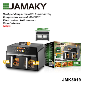JAMAKY <span class=keywords><strong>Friteuse</strong></span> à Air <span class=keywords><strong>Professionnelle</strong></span> Double Zone, 3000W 12L au Total avec 10 Menus Prédéfinis et Écran LED Couleur - Product Image 2