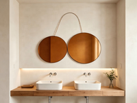 Miroir mural décoratif double rond teinté ambre, avec chaîne en métal argenté, miroir en verre teinté suspendu pour la décoration murale de la maison