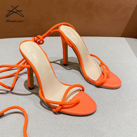 Sandales à talons hauts pour femmes de grande taille, sexy, design simple, couleur bonbon, sangle croisée, bout pointu ouvert, sandales pour femmes, chaussures à talons