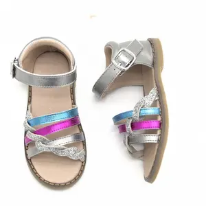Girls summer dazzling colorful cute leather sandals support customization