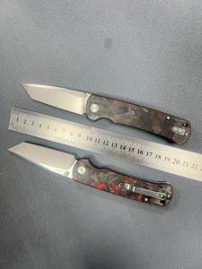 Coltello affilato a lama tante personalizzato con pollice pugnalata rosso-nero in fibra di carbonio manico di sopravvivenza EDC D2 coltello tascabile con Clip - Product Image 2