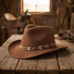 Chapeau de cowboy en cuir véritable 100% BS International, style équestre personnalisé, unisexe adulte, toutes saisons, qualité supérieure - Product Image 1