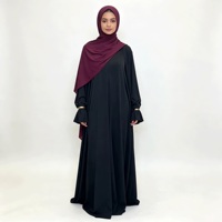 Ensemble Abaya Noir pour Femmes, Vêtements Musulmans Classiques et Modestes, Longueur au Sol