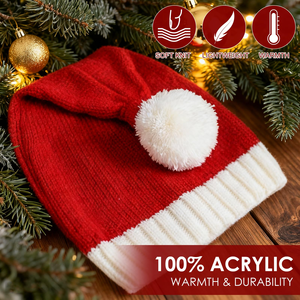 Gorro de punto de poliéster rojo para Navidad, cálido, cortavientos, para fiestas, transfronterizo, para padres e hijos, adultos y niños - Product Image 5