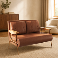 Canapé-lit moderne en tissu avec accoudoirs en bois massif, bras et pieds en métal, dossier réglable, meubles sur mesure VLranlife