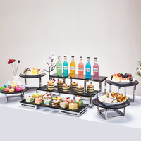 Rehausseurs de buffet carrés en acier inoxydable argenté avec verre trempé, supports d'exposition modernes et minimalistes pour hôtel, buffet, traiteur