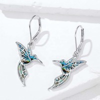 Boucles d'oreilles en abalone, délicates, en forme de colibri, en argent sterling 925, bijoux d'oreille en coquille d'abalone et oiseaux colibris