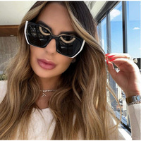 Mode Cat-eye Vintage femmes lunettes de soleil surdimensionné Designer léopard UV400 or blanc clair lunettes de luxe