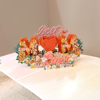 Carte de voeux 3D stéréoscopique pour la fête des mères, carte de sculpture en papier joyeux anniversaire, petite carte de bénédiction