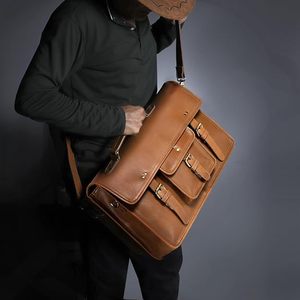 Light Brown Premium Leather 18 Inch Laptop <b>Bag</b> with <b>Messenger</b> Crossbody Shoulder Carry Design for Men and <b>Women</b> Unisex Office - Product Image 6