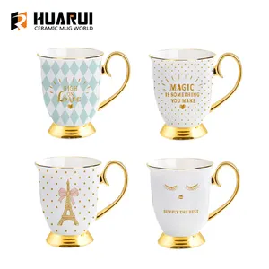 Huarui, роскошный дизайн, изысканная фарфоровая кофейная кружка с логотипом на заказ и золотой ручкой