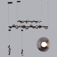 Lustre linéaire avec globes en verre fumé, barre en aluminium noir, LED, hauteur réglable, décoration pour appartement, table à manger, îlot de cuisine