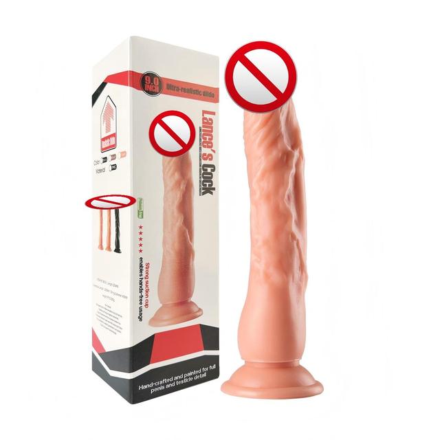 Wholesale Realistic TPE Soft Waterproof Dildo for Women 9 Inch 230mm Anal Use Adult Sex Toy Flesh Thin Suction QS-B002